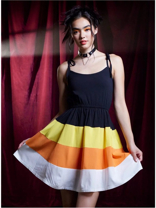 Social Collision Dresses & Skirts - Hot topic social collision candy corn Halloween tiered dress nwot